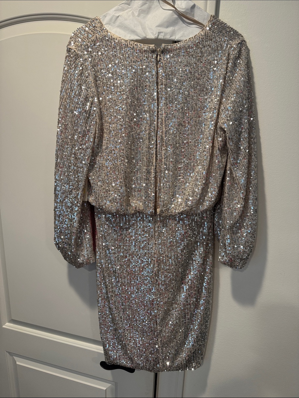 NWT Eliza J Gold Sequin Blouson Shift Dress Cocktail Party Holiday Size 8 - Picture 3 of 4